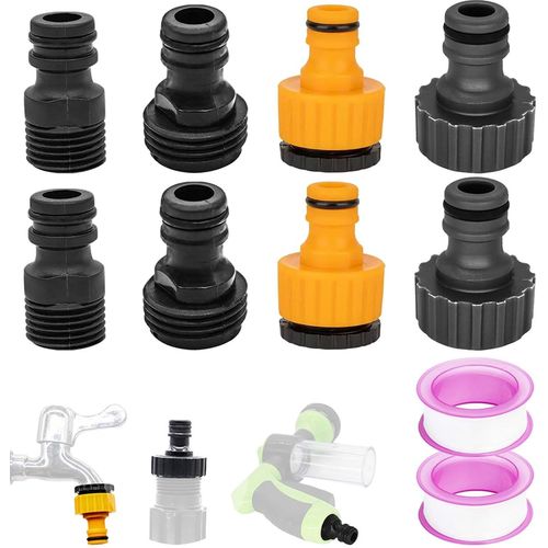 Kalanka-8pcs Adaptateur Robinet Tuyau Arrosage Plastique, 15/21 Et 20/27 2 En 1 Raccord Robinet, Raccord Tuyau D'arrosage 3/4, Adaptateur Robinet Cuisine 1/2, Adaptateur Universel 1 Pouce
