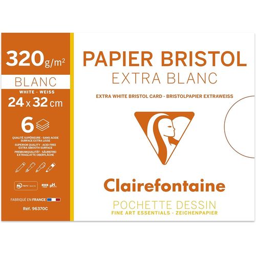 Kalanka-96370c - Pochette Dessin Scolaire - 6 Feuilles Papier Bristol Blanc Extra Lisse - 24x32 Cm 320g - Idal Pour Le Dessin Technique  La Plume