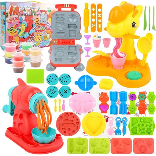 KALANKA-Accessoires en Pte  Modeler Kitchen Creations, 52 Pices DIY Pate A Modeler pour Enfants avec 12 Pots de Pate a Modeler - Machine  Glace Machine  Ptes Machine  Burger