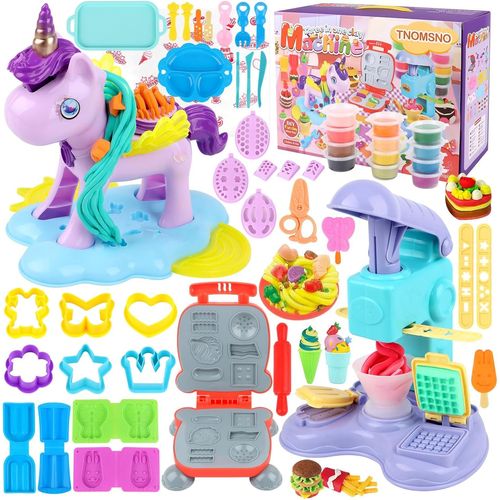 KALANKA-Accessoires en Pte  Modeler Kitchen Creations, 59 Pices DIY Pate A Modeler pour Enfants avec 12 Pots de Pate a Modeler - Machine  Glace Machine  Burger