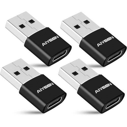 KALANKA-Adaptateur USB C Femelle vers USB A mle amlior, convertisseur de Type C vers USB A pour iWatch 7, MacBook, iPhone 12 13 14 Pro Max, iPad Mini 6, Samsung Galaxy S20 S21 S22 (Lot de 4 Noir)