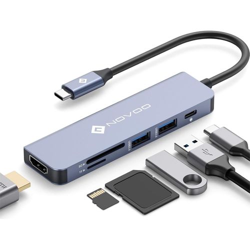 KALANKA-Adaptateur USB C vers HDMI 4K, 6-en-1 Hub USB C HDMI, USB x2, PD 100W, Lecteur de Carte SD/TF, Multiport USB Hub pour MacBook Pro Air Chromebook Pixel Dell