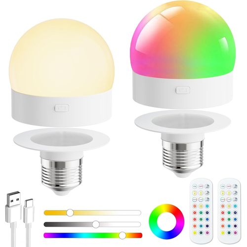 Kalanka-Ampoule Rechargeable Avec Telecommande-Ampoule Sur Batterie Ampoule E27 Led Dimable Ampoule Sans Electricite Couleur Ampoules Pour Lampes Murales Lampes De Table Lampes De Sol Lustres (2 Unit