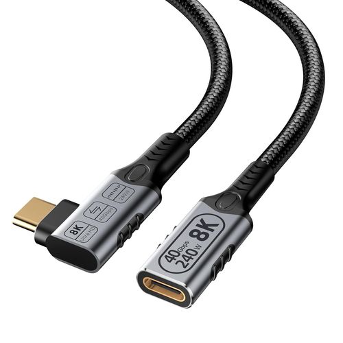 KALANKA-Cble d'extension usb c coud 90 degrs Compatible rallonge thunderbolt 4 coud,vido 8K/4K@60hz, 40gbps rallonge mle  femelle de type c  angle droit 240W cordon tress  charge rapide 1M