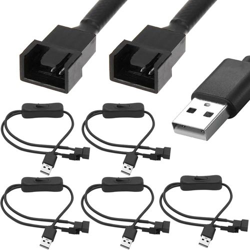 KALANKA-Cble de connecteur de ventilateur USB vers double 4 broches/3 broches 5 V avec interrupteur marche/arrt (40 cm, lot de 5)
