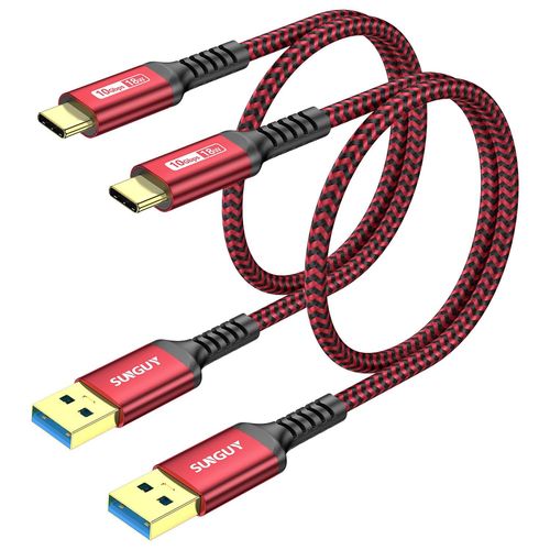 KALANKA-Cble USB C, [2 pices 0,5m] Cble USB A vers C 10 Gbps Cble en nylon tress de Compatible avec iPhone 16/15 Pro Max, Galaxy S24/S23 Ultra, Android Auto-Rouge
