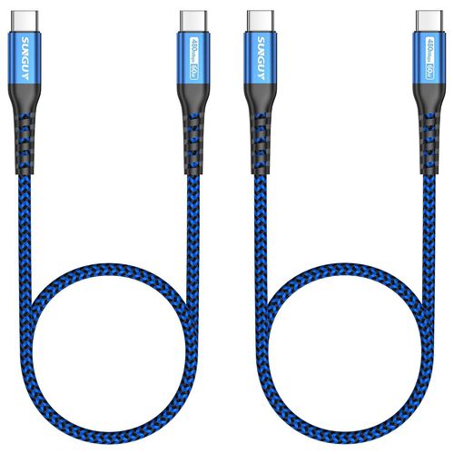 KALANKA-Cble USB C vers USB C, 2 x 0,5 m PD 60 W de type C vers type C, Cble de charge rapide pour iPad Pro 2020, MacBook Pro 2020, iPad Air 4, Galaxy S20 S10 S9, Xiaomi, Huawei etc-Bleu