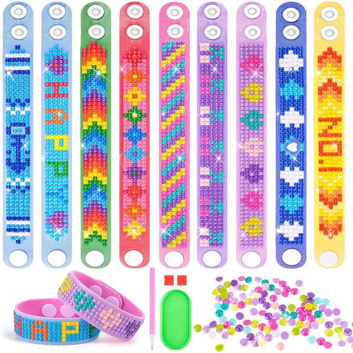KALANKA-Cadeau Fille 5-10 Ans, 9 Pcs Diamond Painting Enfant Bracelet Kit, Fabrication Bracelet Creation DIY Jouet Fille 5 6 7 8 9 10 Ans, Loisirs Cratifs Fille, Ide Cadeau de Nol et de Anniversai