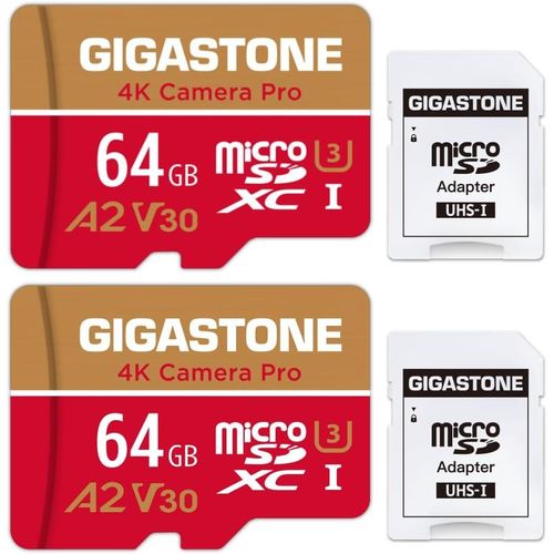 KALANKA-Carte Mmoire 64 Go Lot de 2 Cartes, 4K Camra Pro, Compatible avec GoPro Switch, Vitesse 95 Mo/s. A2 U3 V30 Carte Micro SDXC avec Adaptateur SD.