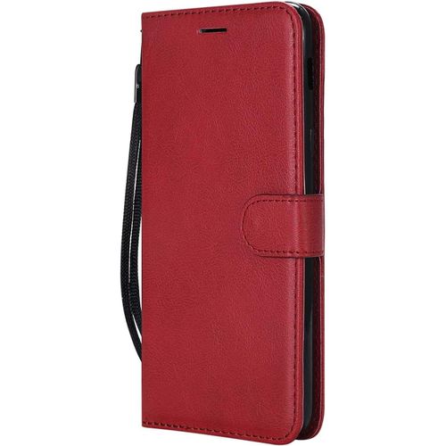 Kalanka-Coque Pour Galaxy A6 Plus, Pu En Cuir Coque Portefeuille tui Housse, Design Classique Tpu Coque Pour Samsung Galaxy A6 Plus - Rouge
