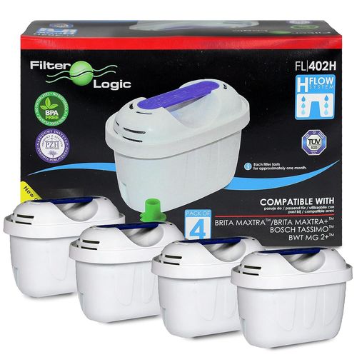 KALANKA-FilterLogic FL402H | Lot de 4 - Cartouche Filtrante compatible avec Brita Maxtra+ Filtre  Eau pour Carafe Marella Style Flow Elemaris Fun