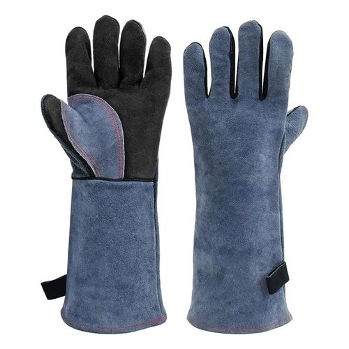 Kalanka-Gants De Soudure Rsistants  La Chaleur Et Au Feu 16 In/40 Cm - Cuir Ignifuge Pour Fer  Souder Mig Flux-Core, Forge,Serrurier,Chemine,Manutention De Glace Sche - Taille Unique (Bleu Et No