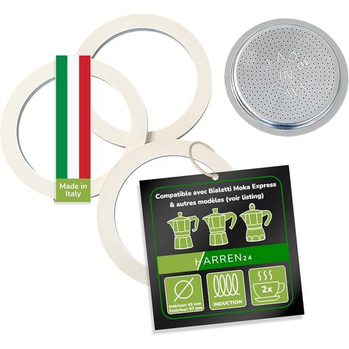 KALANKA-Harren24 Filtre et 3 joints compatible avec cafetire  expresso italienne pour 2 tasses, diamtre extrieur 57 mm, 5,7 cm,  intrieur 43 mm, 4,3 cm, joint d'tanchit de rechange joint d'