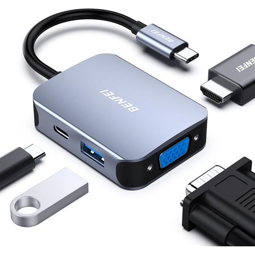 KALANKA-HUB USB C 4 en 1, adaptateur USB C vers HDMI VGA, adaptateur USB Type-C vers USB, compatible pour MacBook Pro/Air, iPhone 15 Plus Pro Max, Surface Book 2, Dell XPS 13/15,Pixelbook et plus- G