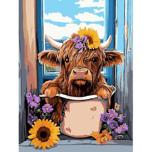 KALANKA-Kit de peinture par numros pour adultes, Paint by Numbers Kit avec pigments acryliques et pinceaux, Cadeaux et dcorations murales, 30 x 40 cm, vache (sans cadre)