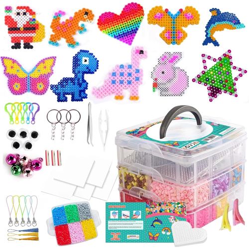Kalanka-Kit De Perles  Repasser, 10800 Perles De 5mm Avec Bote De Rangement, Plaques De Per Les  Repasser, Guide D'utilisation, Conception Diy De Bijoux Enfants Pour Garon Filles, 20 Couleurs