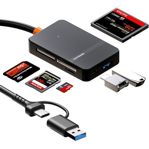KALANKA-Lecteur Carte SD USB C USB3.0 Multifonctions Adaptateur Micro SD 6-en-1 pour SD/microSD/Compact Flash/Memory Stick/TF, Compatible avec Windows Mac Linux Chrome OS, 5Gbps Hot Swap avec Voyants