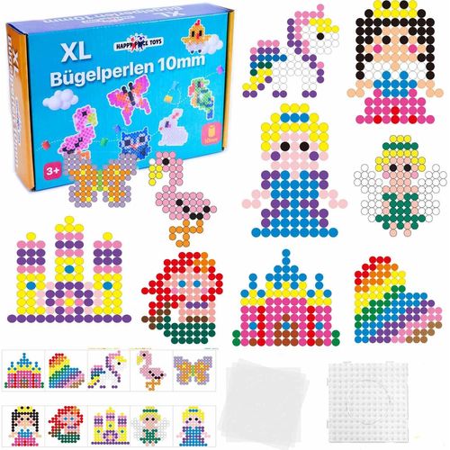 KALANKA-Lot de 1 000 perles  repasser Maxi XL de 10 mm au motif princesse, 1 plaque de stylo maxi, 1000 perles  repasser colores, 10 modles en papier princesses du monde, 3 papiers  repasser. Am