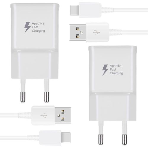KALANKA-Lot de 2 Chargeurs Rapides et Adaptatifs Avec Cble de Charge USB Type C de 1,5 m pour Samsung Galaxy S22 S21 S20 S10 S10e S9 S8 A71 A72 A52 A53 5G M40, Note 8/9/10/20, Google Pixel 2/3/XL