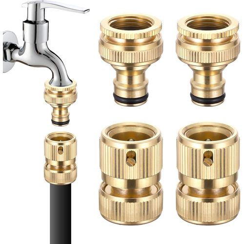 Kalanka-Lot De 2 Paires Raccords Rapides En Laiton 3/4 De Pouce Raccord De Robinet De Jardin Pour Tuyau D'arrosage, Connecteur Rapide Pour Prolongation De Tuyau, Adaptateur Universel Pour Robinet