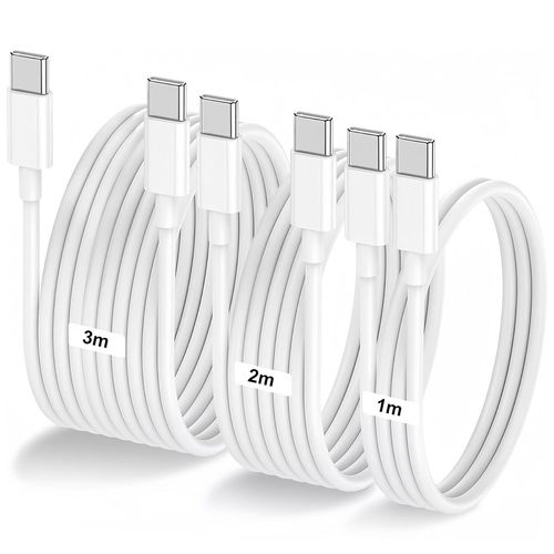 KALANKA-Lot de 3 Cble USB-C vers USB-C 60W Blanc 1M/2M/3M Cble Chargeur de charge rapide pour Apple MacBook Pro, iPad Pro, iPhone 15/15 pro, Samsung, Google Pixel, Fire Tablets, Kindle Paperwhite