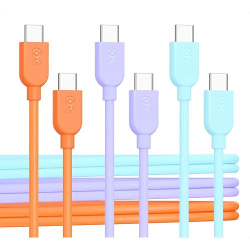 KALANKA-Lot de 3 cbles de charge USB C avec Power Delivery 60W - 1,8m (cable USB C vers USB C) en Multicolore, compatible avec iPhone 15/15 Pro/15 Plus, iPad Pro, Samsung Galaxy S23