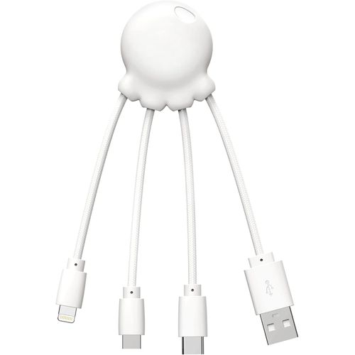 Kalanka-Octopus - Cble Multi Usb 4 En 1 En Forme De Pieuvre - Chargeur Universel En Plastique Recycl - Prise Usb-C, Lightning, Usb-A, Micro Usb Pour Smartphone - Blanc