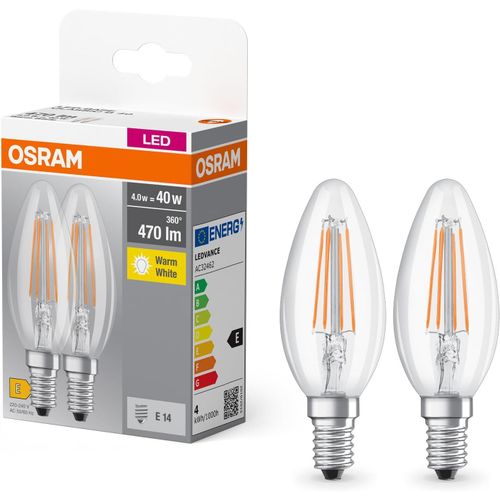 Kalanka-Osram Base Classic B Fil 40 Lamp Led Avec Base E14, Mini-Tens Shape, Double Pack, 4w, 470lm, 2700k, Lumire Blanche Chaude, Dveloppement De La Chaleur Faible, Longue Dure De Vie