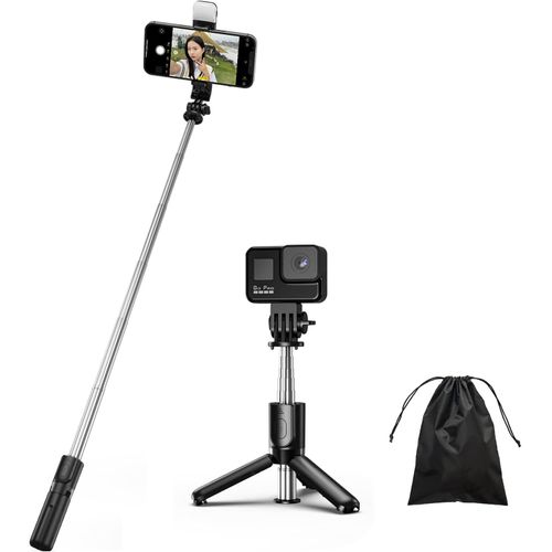 KALANKA-Perche Selfie avec Lumire, 4 en 1 Mini Selfie Stick Trpied Monopode Rglable Tlescopique Rglable avec Tlcommande Amovible Compatible avec iPhone et Android Gopro Camera