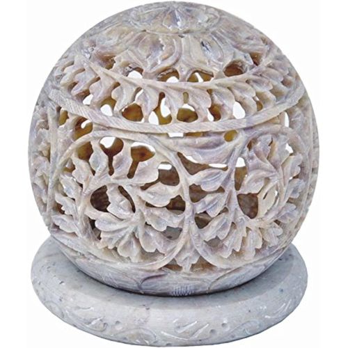 Kalanka- Photophore En Pierre Sculpte Avec Fleurs Sculptes, Figurines Dcoratives, Lanterne Dcorative Unique En Faence Fait  La Main 3