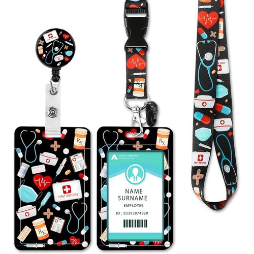 Kalanka-Porte Badge Infirmiere, Porte Badge De Carte D'identification Avec Cordon Tour De Cou Pour Pour Cls, Carte D'tudiants, Carte Bus (Nurse Black)