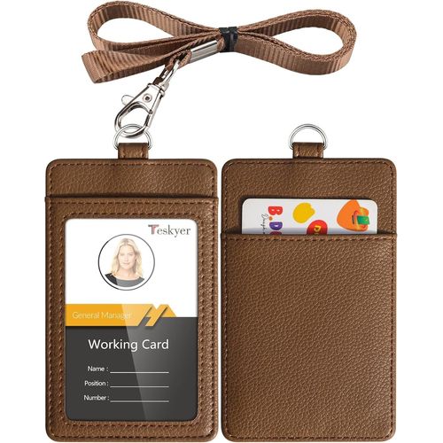 Kalanka-Porte Badge, Porte Badge Tour De Cou, 2 Emplacements Pour Cartes, En Cuir Pu, Avec Effacer La Fentre Longe En Nylon, Brun