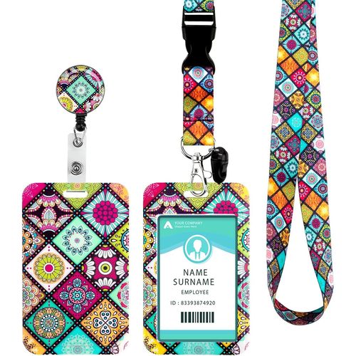 Kalanka-Porte Badge Tour De Cou Avec Porte Carte, Cordon Neck Strap Avec Swivel Lobster Clasp -Pour Porte Badges D'identification,Cls,Camra,Tlphone PortableMandala