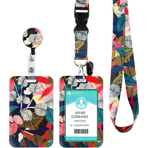 Kalanka-Porte Badge Tour De Cou Avec Porte-Cartes, Cordon Strap Neck Avec Swivel Lobster Clasp -Pour Porte Badges D'identification,Cls,Camra,Tlphone Portable (Red Leaf)