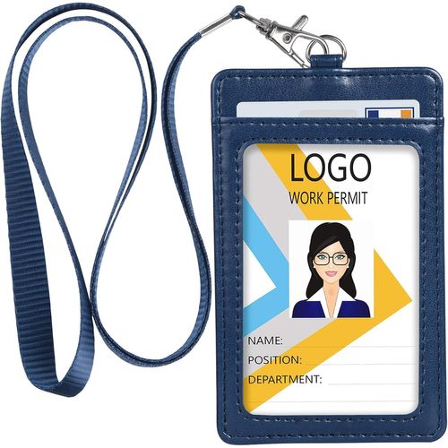 Kalanka-Porte Badge Tour De Cou, Porte Badges Verticaux, Fabriqu En Cuir Pu, Avec Fentre Transparente, 2 Emplacements Pour Cartes, Bleu
