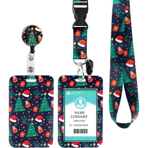 Kalanka-Porte Badge Tour De Cou Porte Cl Avec Swivel Lobster Clasp, Dcoration Noel Porte Badge D'identification Avec Cordon Tour De Cou, Pour Cls, Carte D'tudiants, Carte Bus (Red Hat)