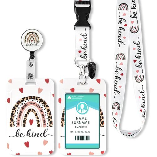 Kalanka-Porte Badge Tour De Cou, Tour De Cou Badge Avec Swivel Lobster Clasp Et Lanire Rtractable Pour Porte Badges D'identification, Cls, Carte D'tudiants, Carte BusLeopard Rainbow