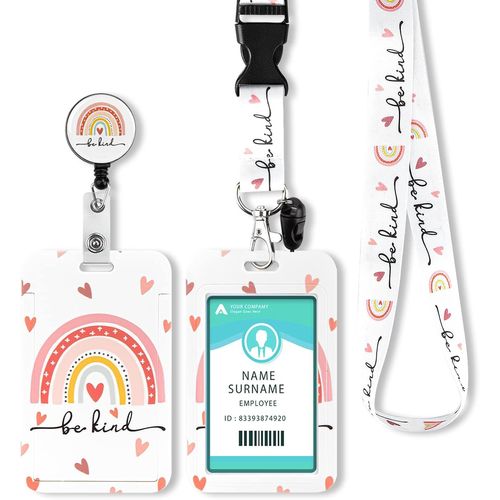 Kalanka-Porte Badge Tour De Cou, Tour De Cou Badge Avec Swivel Lobster Clasp Et Lanire Rtractable Pour Porte Badges D'identification, Cls, Carte D'tudiants, Carte BusPink Rainbow