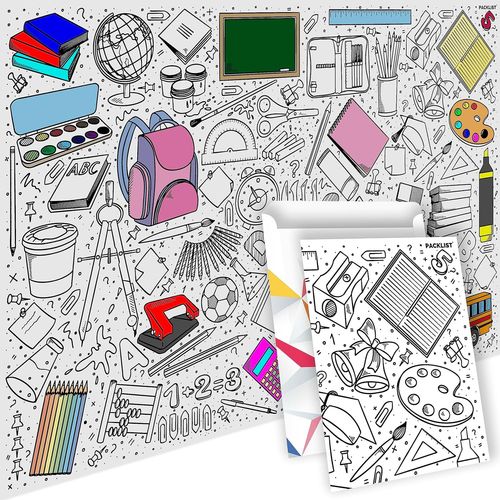 KALANKA- Poster Coloriage XXL L'cole! Activit Ludique & ducative Enfants. Des Heures d'Amus. Apprends & Colorie avec ce Poster Gant Cratif pour Tous!
