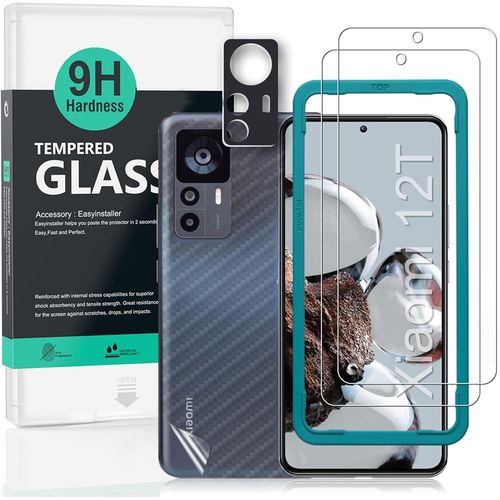 KALANKA-Protecteur d'cran pour Xiaomi 12T 5G(6.67 pouces),avec 2 pices en verre tremp,1 protection d'objectif d'appareil photo,1 film en fibre de carbone[pas de bulles]