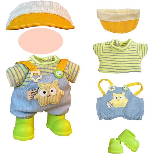 KALANKA-Robe de poupe Compatible avec Labubu, Robe de Perruque de 17 cm Comprend Une Veste Verte Claire, Un Pantalon, Une Paire de Chaussures et Un Chapeau ( l'exclusion de la poupe de Perruque)