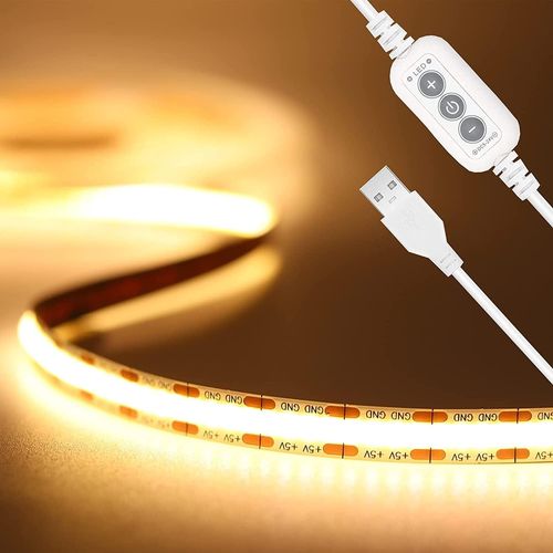 Kalanka-Ruban Led Cob Usb 5v Blanc Chaud 3000k, 2m Dimmable Haute Densit 640leds/2m Bande Lumineuse Led Cob Flexible Dcoupable Bande Led Pour Tv Rtroclairage, Armoire, Chambre, clairage Maison