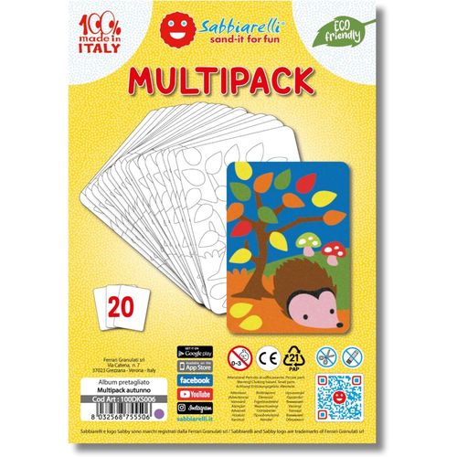 KALANKA-Sand-it For Fun - Multipack Automne : 10 feuilles adhsives avec 20 dessins  colorier avec du sable (non inclus), adapt aux enfants de 3 ans et plus.