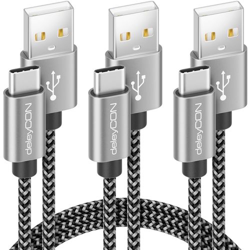 KALANKA-Set of USB-C Cables (3 Pieces - 0.5 m 1 m 2 m) Nylon Charging Cable Data Cable USB Type C Metal Connector Charging & Sync for Mobile Phone & Smartphone