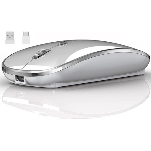 KALANKA-Souris sans fil 2.4 GHz avec USB/USB-C Deux rcepteurs pour ordinateur portable/bureau/PC, souris rechargeable silencieuse compatible avec iPad, MacBook Air/Pro, Mac, Windows, ordinateurs (ar