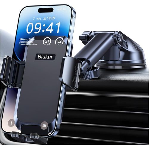 Kalanka-Support Tlphone Voiture, Porte Tlphone Voiture Ventouse Universel Rglable, Rotation 360& Ventouse Amliore & Un Bouton De Libration Pour Smartphone/Gps 4,0-7,0 Pouces - Noir