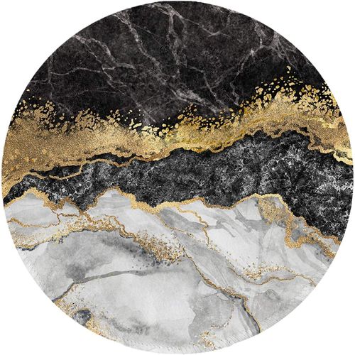 KALANKA-Tapis de Souris Rond, Mouse Pad pour Ordinateur PC Bureau Portable, tanche Surface Lisse, Base Antidrapante en Caoutchouc, avec Bord Cousu, Marbrure Noire craquele