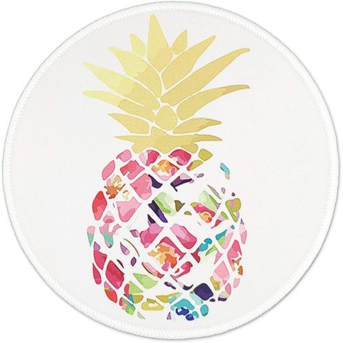 KALANKA-Tapis de Souris Rond, Tapis Souris pour Ordinateur PC Bureau Portable, tanche Surface Lisse, Base Antidrapante en Caoutchouc, avec Bord Cousu, Ananas color