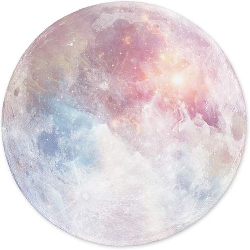 KALANKA-Tapis de Souris Rond, Tapis Souris pour Ordinateur PC Bureau Portable, tanche Surface Lisse, Base Antidrapante en Caoutchouc, avec Bord Cousu, Lune Rose