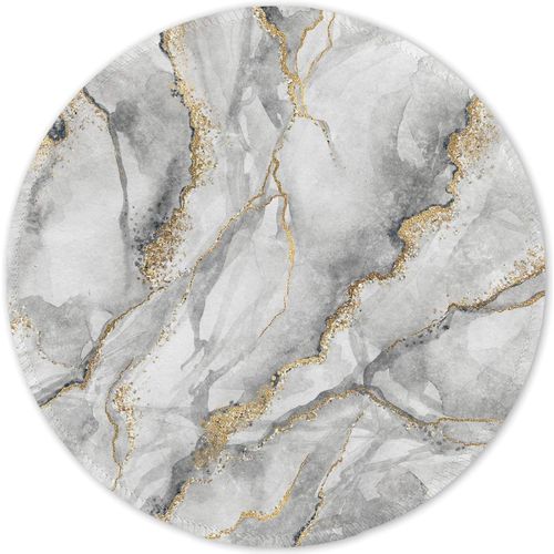 KALANKA-Tapis de Souris Rond, Tapis Souris pour Ordinateur PC Bureau Portable, tanche Surface Lisse, Base Antidrapante en Caoutchouc, avec Bord Cousu, Marbrure Grise